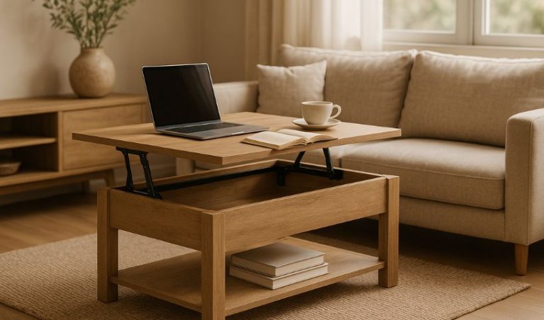 Cette table basse relevable résout enfin le problème des petits salons ...