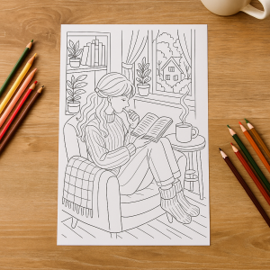 Coloriage adulte – Matin matcha & sweater weather (PDF à télécharger)