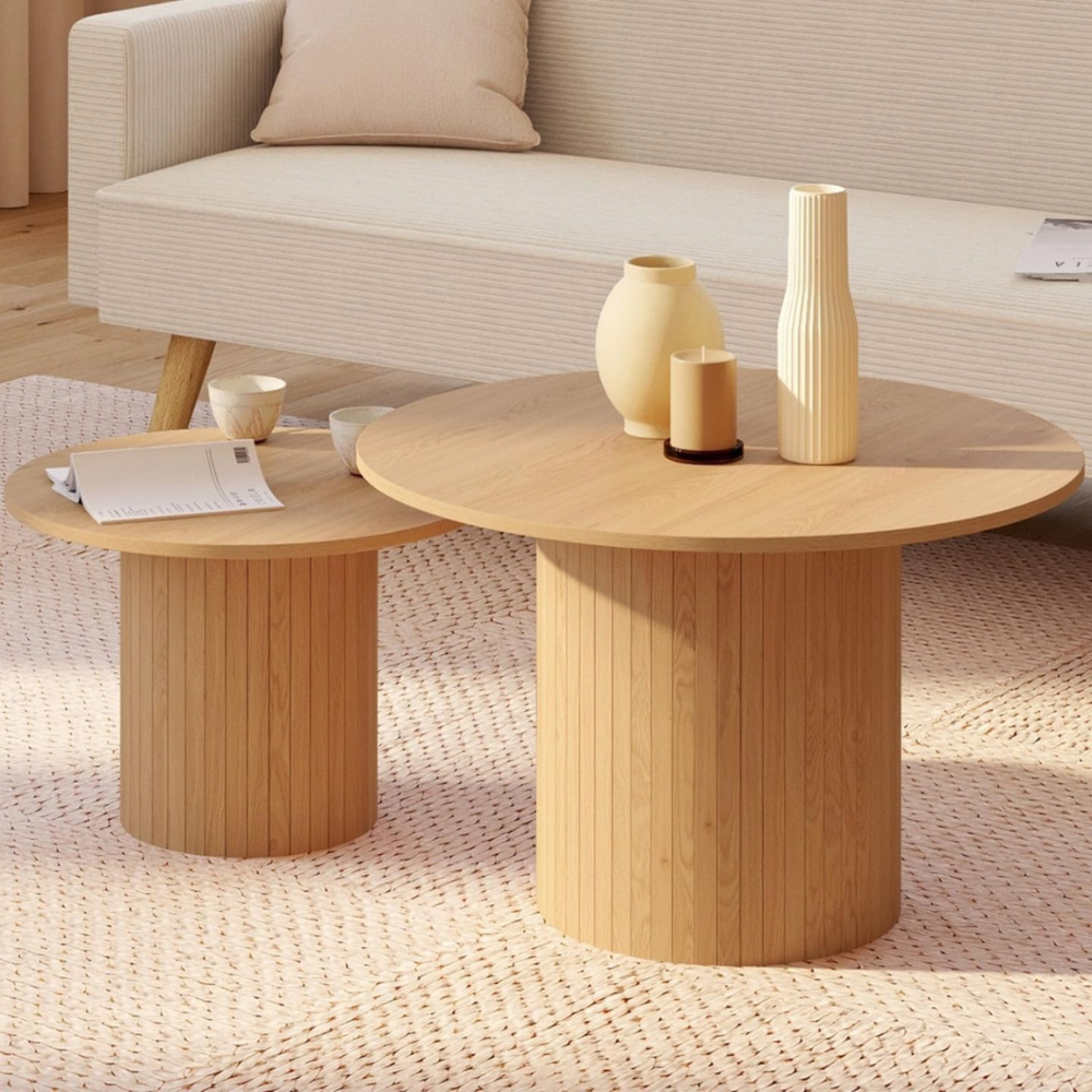 lot de 2 tables basses gigognes bois chêne