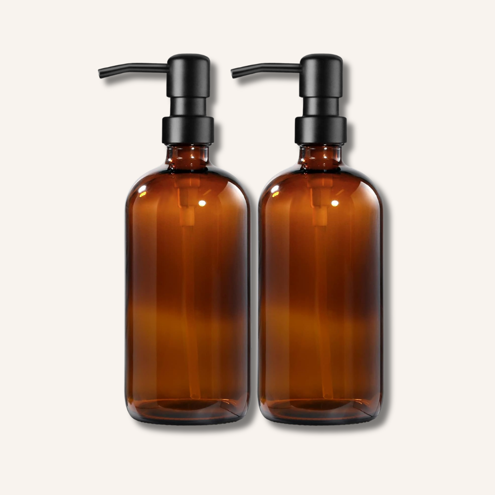 distributeur de savon en verre ambré