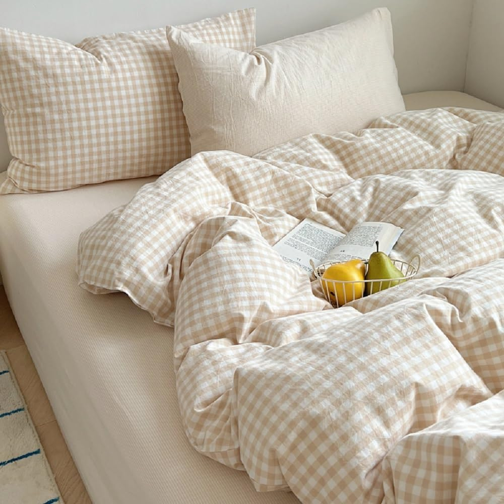 housse de couette vichy beige à carreaux
