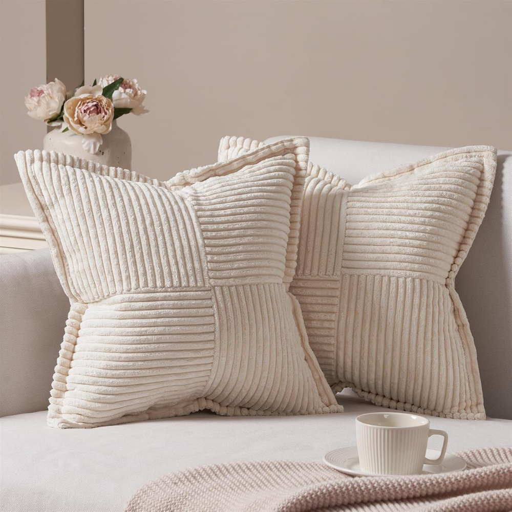 housse de coussin canapé velours côtelé beige