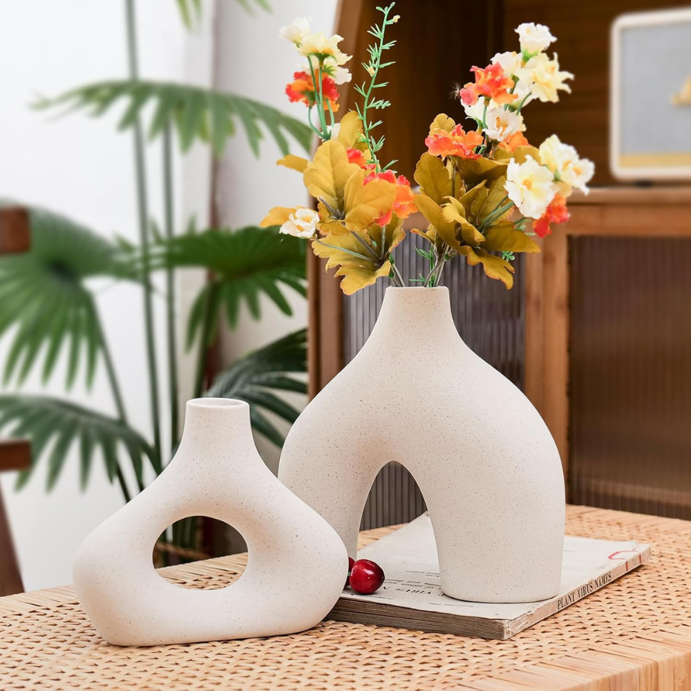 lot de 2 vases en céramique beige