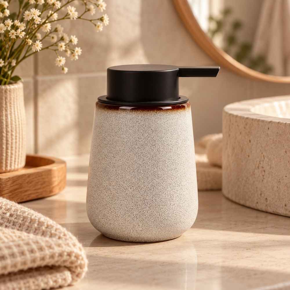 Distributeur de savon en céramique Autumnlife Distributeur de lotion pour les mains rechargeable de 355 ml pour salle de bain distributeur de liquide moderne avec pompe