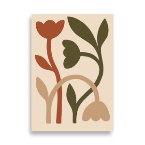 Affiche fleurs abstraites terracotta et vert olive