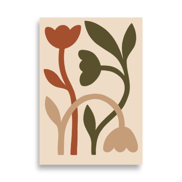 Affiche fleurs abstraites terracotta et vert olive