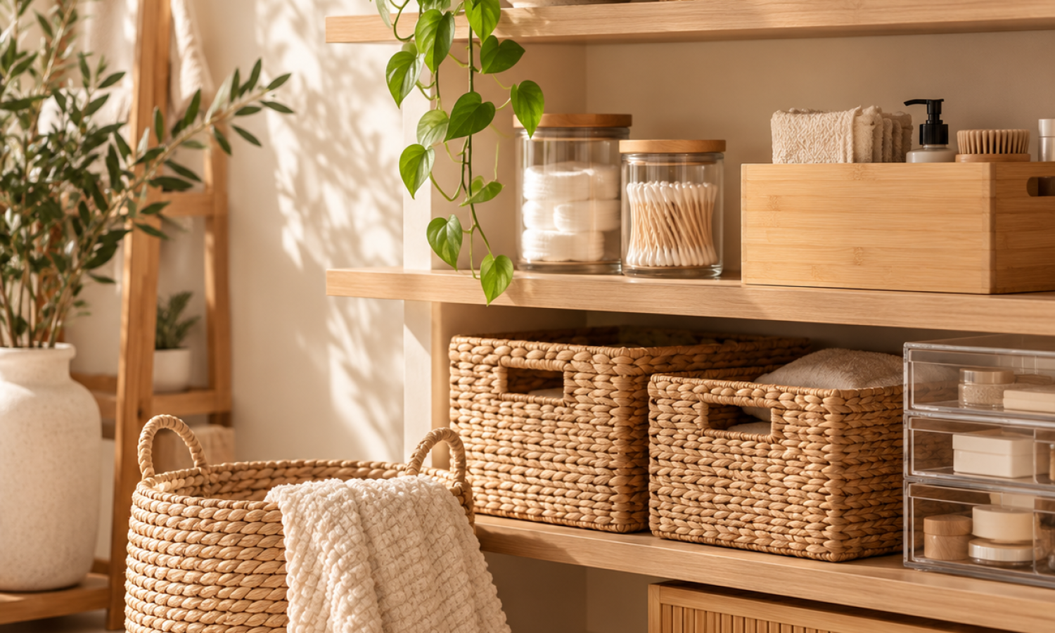 Rangement scandinave aux textures naturelles